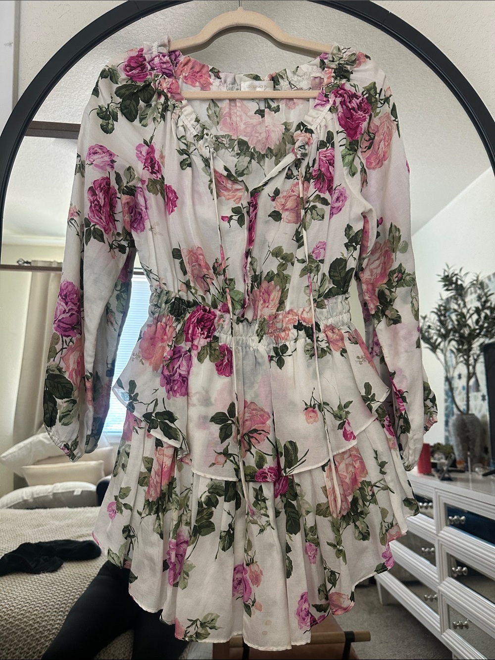 LoveShackFancy Signature Mini Dress in White w/Pink Florals P NWOT